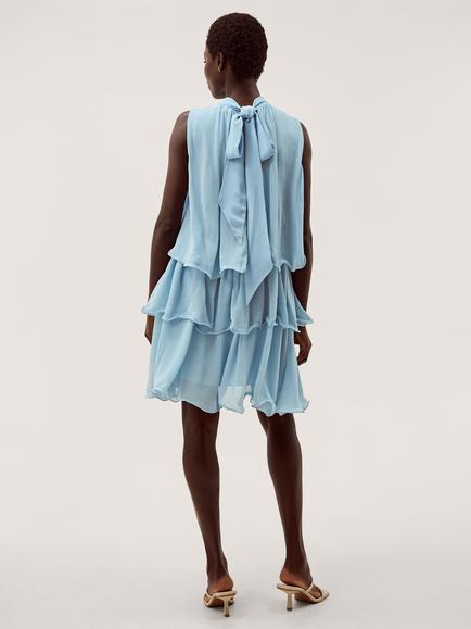 Monsoon Elle Sleeveless Ruffle Tier Mini Dress, Pale Blue - view 2, Pale Blue