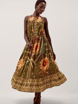 Monsoon Fallon Print Dress containing LENZING™ ECOVERO™ Viscose, Khaki, Khaki