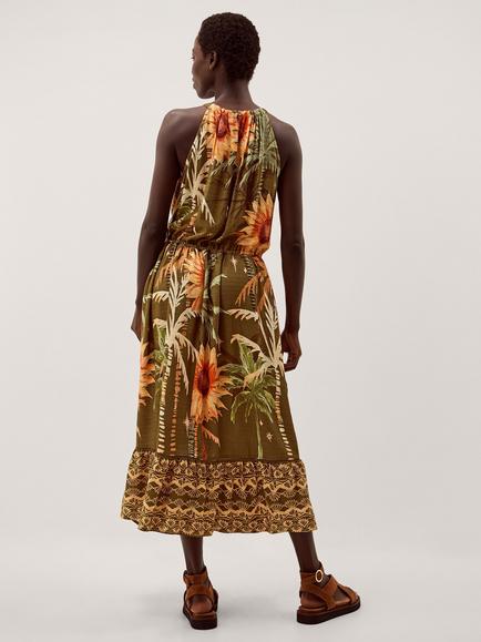 Monsoon Fallon Print Dress containing LENZING™ ECOVERO™ Viscose, Khaki - view 2, Khaki