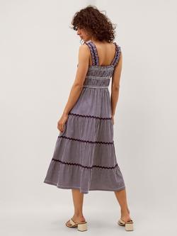Monsoon Glori Gingham Print Smocked Dress, Navy - view 2, Navy