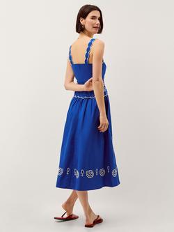 Monsoon Keira Embroidered Midi Dress, Blue - view 2, Blue
