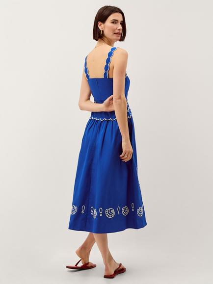 Monsoon Keira Embroidered Midi Dress, Blue - view 2, Blue