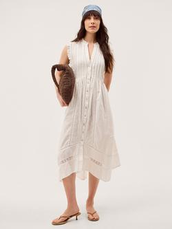 Monsoon Lacy Sleeveless Handkerchief Midi Dress, Ivory, Ivory