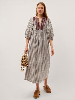 Monsoon Laila Embroidered Striped Tunic Dress, Ivory/Multi, Ivory/Multi