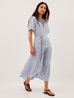 Monsoon Mia Tie Neck Midi Dress containing LENZING™ ECOVERO™ Viscose, Blue
