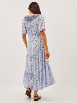Monsoon Mia Tie Neck Midi Dress containing LENZING™ ECOVERO™ Viscose - view 2, Blue