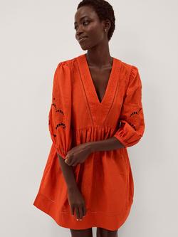 Monsoon Noelle Embroidered Mini Dress, Orange, Orange