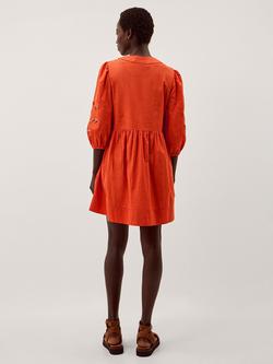 Monsoon Noelle Embroidered Mini Dress, Orange - view 2, Orange
