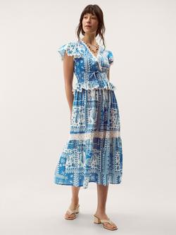 Monsoon Soleil Print Midi Dress, Cobalt, Cobalt