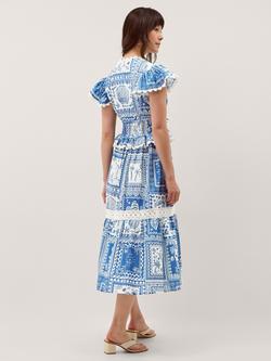 Monsoon Soleil Print Midi Dress, Cobalt - view 2, Cobalt