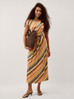 Monsoon Tola Stripe Jersey Midi Dress containing LENZING™ ECOVERO™ Viscose, Pink/Multi, Pink/Multi