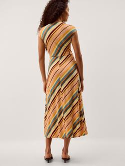 Monsoon Tola Stripe Jersey Midi Dress containing LENZING™ ECOVERO™ Viscose, Pink/Multi - view 2, Pink/Multi