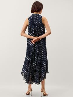 Monsoon Yaz Polka Dot Sleeveless Midi Dress, Navy - view 2, Navy