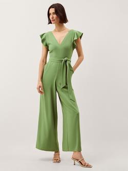 Monsoon Riri V-Neck Frill Jumpsuit, Olive, Olive