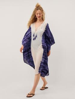 Monsoon Elise Tie Neck Kaftan, Blue, Blue