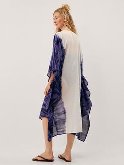 Monsoon Elise Tie Neck Kaftan, Blue - view 2, Blue
