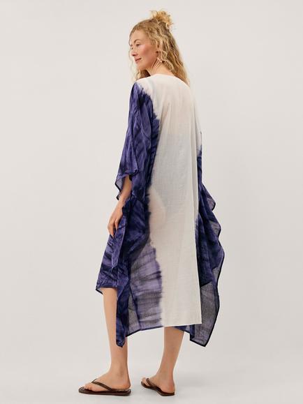 Monsoon Elise Tie Neck Kaftan, Blue - view 2, Blue