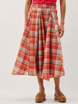 Monsoon Cecily Check Midi Skirt, Orange, Orange