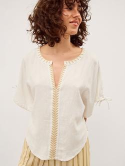 Monsoon Adela Linen Blend Top, Ivory, Ivory