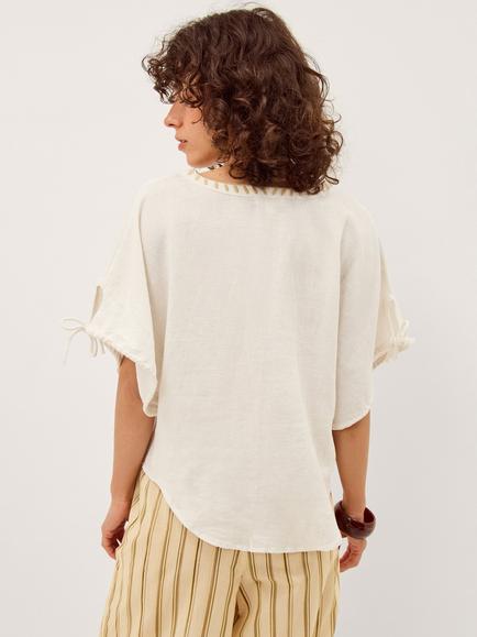 Monsoon Adela Linen Blend Top, Ivory - view 2, Ivory