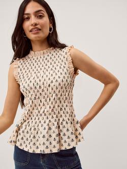 Monsoon Amaya Print Jersey Top, Ivory, Ivory