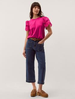 Monsoon Bev Broderie Sleeves Top, Pink