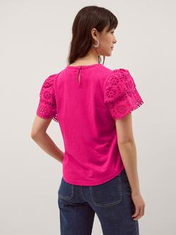 Monsoon Bev Broderie Sleeves Top - view 2, Pink