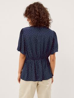 Monsoon Spot Lace Detail Blouse, Navy - view 2, Navy