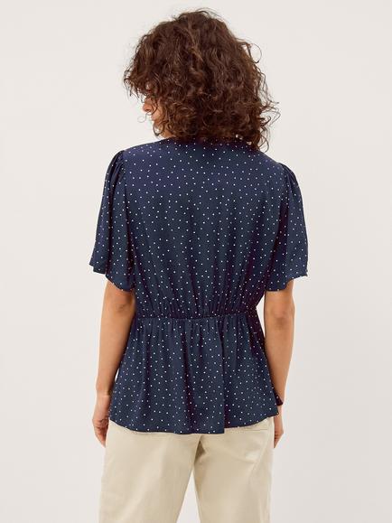 Monsoon Spot Lace Detail Blouse, Navy - view 2, Navy