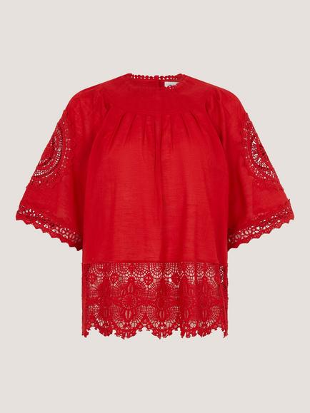 Monsoon Emory Lace Top, Red, Red