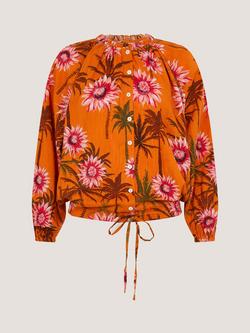 Monsoon Fallon Print Top containing LENZING™ ECOVERO™ Viscose, Orange/Multi, Orange/Multi