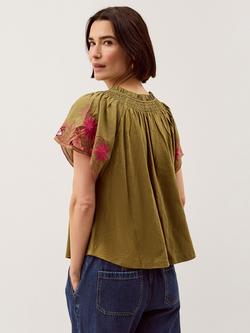 Monsoon Fiona Embroidered Top, Khaki - view 2, Khaki