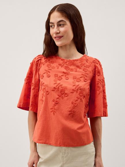 Monsoon Georgia Embroidered Top, Orange, Orange