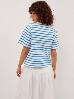 Monsoon Lindy Lemon Stripe Jersey T-Shirt, Blue - view 2, Blue