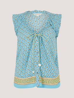 Monsoon Millie Sleeveless Top containing LENZING™ ECOVERO™ Viscose, Blue/Multi, Blue/Multi