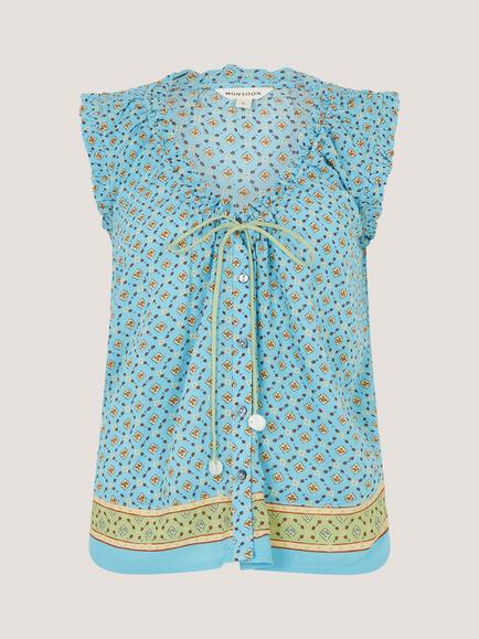Monsoon Millie Sleeveless Top containing LENZING™ ECOVERO™ Viscose, Blue/Multi, Blue/Multi