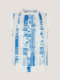 Monsoon Soleil Print Sleeveless Top, Cobalt Blue, Cobalt Blue