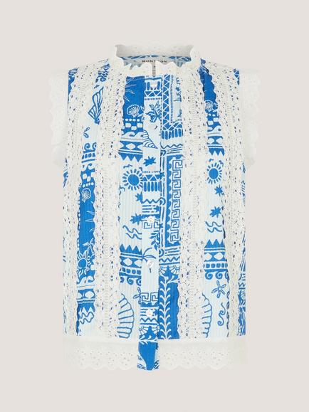 Monsoon Soleil Print Sleeveless Top, Cobalt Blue, Cobalt Blue