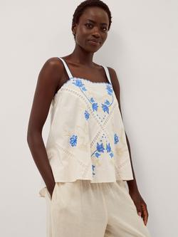 Monsoon Sophie Embroidered Cami Top, Ivory/Multi, Ivory/Multi