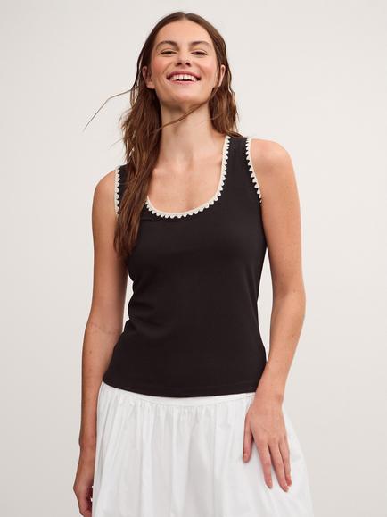 Monsoon Teri Contrast Stitch Jersey Cami Top, Black