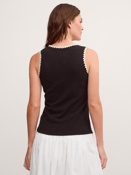Monsoon Teri Contrast Stitch Jersey Cami Top - view 2, Black