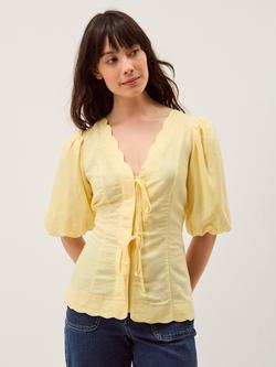 Monsoon Willow Puff Sleeve Tie Front Top, Yellow, Yellow