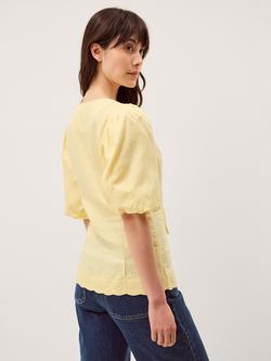 Monsoon Willow Puff Sleeve Tie Front Top, Yellow - view 2, Yellow