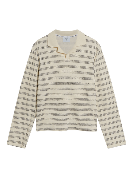 Percival Laur Striped Long Sleeve Polo Shirt, Ecru, Ecru