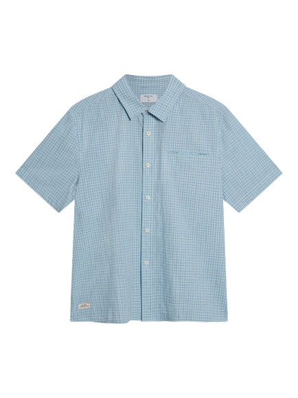 Percival Bedford Box Check Short Sleeve Shirt, Blue, Blue