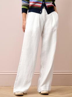 Brora Washed Linen Wide Leg Trousers, White, White