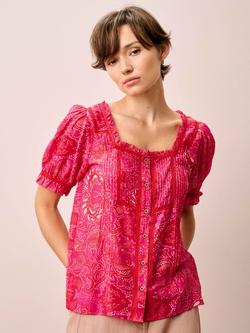 Brora Cotton-Silk Batik Blouse, Fuchsia, Fuchsia
