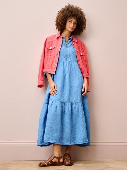 Brora Linen Textured Weave Midi Dress, Harebell - view 2, Harebell