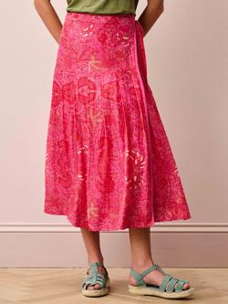 Brora Cotton-Silk Batik Pleated Wrap Skirt, Fushia, Fuchsia
