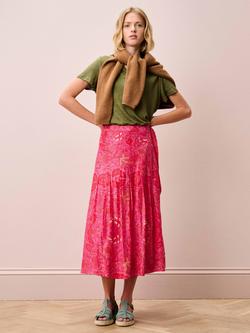 Brora Cotton-Silk Batik Pleated Wrap Skirt, Fushia - view 2, Fuchsia